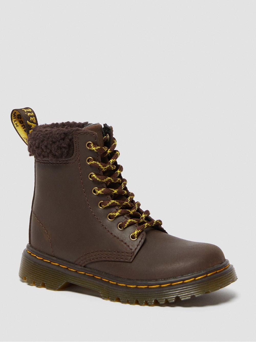 Dr. Martens Black Leather Lace-Up Boot with Yellow Stitching